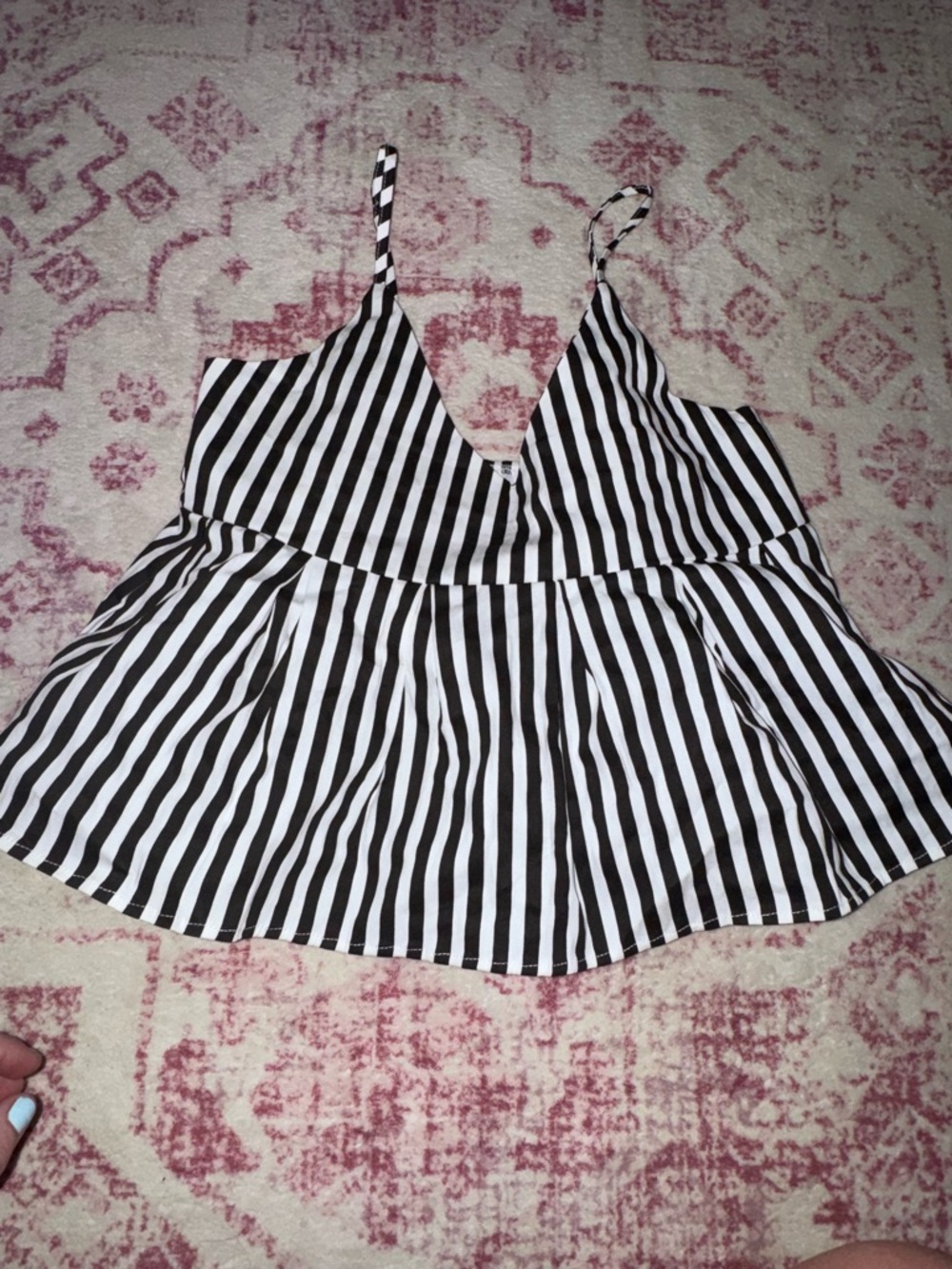 SHEIN Black & White Vertical Stripe V-Neck Spaghetti Strap Camisole